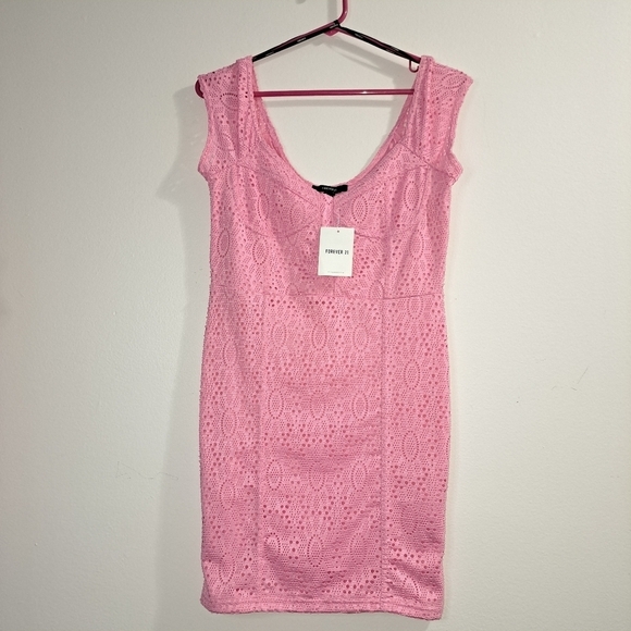 2 FOR 20 SALE Forever 21 Knit Eyelet Pink Icing Dress Size Medium - Picture 1 of 8